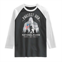 Funny Protect Our National Parks Bigfoot Raglan Shirt Parks Not Profit American Flag
