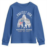 Funny Protect Our National Parks Bigfoot Youth Sweatshirt Parks Not Profit American Flag