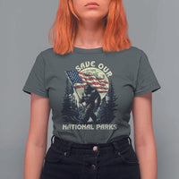 Save Our National Parks Bigfoot T Shirt For Women Vintage American Flag