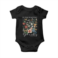 In The Waiting God Is Working Baby Onesie Religious Christian Bible Verse Flower