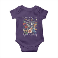 In The Waiting God Is Working Baby Onesie Religious Christian Bible Verse Flower