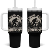 I Found Jesus Still Looking For Bigfoot Tumbler With Handle Funny Christian Sasquatch Forest