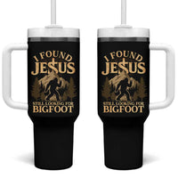 I Found Jesus Still Looking For Bigfoot Tumbler With Handle Funny Christian Sasquatch Vintage Mountain