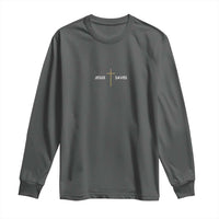 Jesus Saves Long Sleeve Shirt Cross Subtle Christian Minimal Religious Faith
