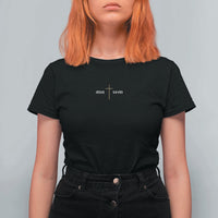 Jesus Saves T Shirt For Women Cross Subtle Christian Minimal Religious Faith