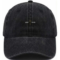 Jesus Saves Washed Cotton Baseball Cap Cross Subtle Christian Minimal Religious Faith