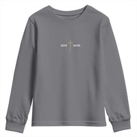 Jesus Saves Youth Sweatshirt Cross Subtle Christian Minimal Religious Faith