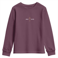 Jesus Saves Youth Sweatshirt Cross Subtle Christian Minimal Religious Faith