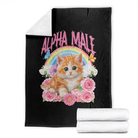 Alpha Male Funny Cat Throw Blanket Vintage 90s Kitten Rainbow Floral Butterflies