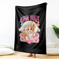 Alpha Male Funny Cat Throw Blanket Vintage 90s Kitten Rainbow Floral Butterflies