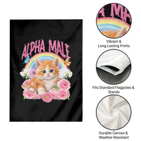 Alpha Male Funny Cat Garden Flag Vintage 90s Kitten Rainbow Floral Butterflies