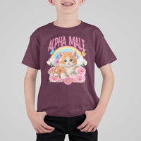 Alpha Male Funny Cat T Shirt For Kid Vintage 90s Kitten Rainbow Floral Butterflies