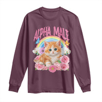 Alpha Male Funny Cat Long Sleeve Shirt Vintage 90s Kitten Rainbow Floral Butterflies