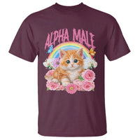 Alpha Male Funny Cat T Shirt Vintage 90s Kitten Rainbow Floral Butterflies