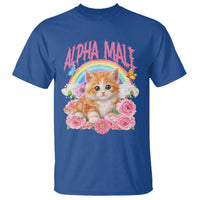 Alpha Male Funny Cat T Shirt Vintage 90s Kitten Rainbow Floral Butterflies