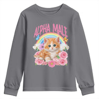 Alpha Male Funny Cat Youth Sweatshirt Vintage 90s Kitten Rainbow Floral Butterflies
