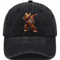 Mexican Bigfoot Dabbing Cinco de Mayo Funny Fiesta Washed Cotton Baseball Cap