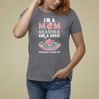 Mother T Shirt For Women I'm A Mom Grandma And A Great Grandma Nothing Scares Me Carnation Flower Mother's Day - Wonder Print Shop