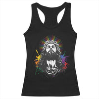 Funny LGBT Gay Pride Jesus Rainbow Flag Christian Racerback Tank Top