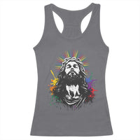 Funny LGBT Gay Pride Jesus Rainbow Flag Christian Racerback Tank Top