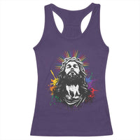 Funny LGBT Gay Pride Jesus Rainbow Flag Christian Racerback Tank Top