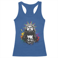 Funny LGBT Gay Pride Jesus Rainbow Flag Christian Racerback Tank Top