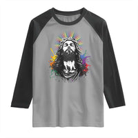 Funny LGBT Gay Pride Jesus Rainbow Flag Christian Raglan Shirt