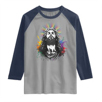 Funny LGBT Gay Pride Jesus Rainbow Flag Christian Raglan Shirt