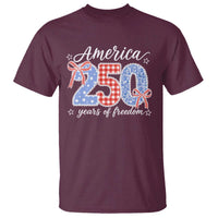 Girly America 250 Years Of Freedom T Shirt 4th of July Coquette Bow