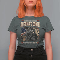 Steam Locomotive Train USA 250th Anniversary T Shirt For Women Coast To Coast Patriotism Liberty American Flag