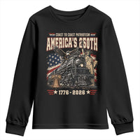 Steam Locomotive Train USA 250th Anniversary Youth Sweatshirt Coast To Coast Patriotism Liberty American Flag