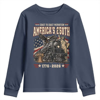 Steam Locomotive Train USA 250th Anniversary Youth Sweatshirt Coast To Coast Patriotism Liberty American Flag