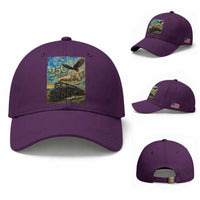 Train USA 250 Year Anniversary 1776 2026 Baseball Cap Van Gogh Art Steam Locomotive Railroad Starry Night