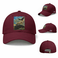 Train USA 250 Year Anniversary 1776 2026 Baseball Cap Van Gogh Art Steam Locomotive Railroad Starry Night