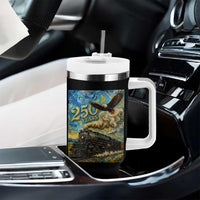 Train USA 250 Year Anniversary 1776 2026 Tumbler With Handle Van Gogh Art Steam Locomotive Railroad Starry Night