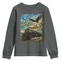 Train USA 250 Year Anniversary 1776 2026 Youth Sweatshirt Van Gogh Art Steam Locomotive Railroad Starry Night
