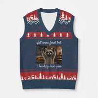 Y'all Were Feral But I Lowkey Love You V-Neck Knit Sweater Vest Funny Raccoon Teacher