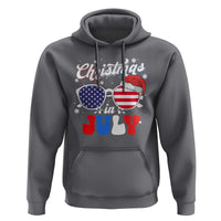 Christmas In July Hoodie Santa Hat Sunglasses USA Flag 4th Of July Xmas - Wonder Print Shop