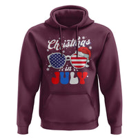 Christmas In July Hoodie Santa Hat Sunglasses USA Flag 4th Of July Xmas - Wonder Print Shop