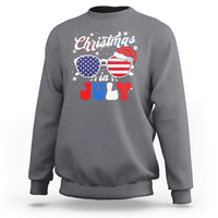 Christmas In July Sweatshirt Santa Hat Sunglasses USA Flag 4th Of July Xmas - Wonder Print Shop