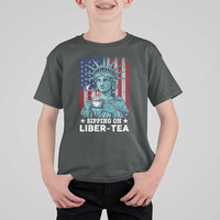 Funny 4th Of July T Shirt For Kid Sippin On Liber Tea Liberty USA Flag - Wonder Print Shop