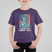 Funny 4th Of July T Shirt For Kid Sippin On Liber Tea Liberty USA Flag - Wonder Print Shop