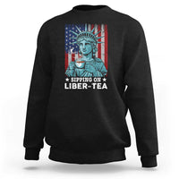 Funny 4th Of July Sweatshirt Sippin On Liber Tea Liberty USA Flag - Wonder Print Shop