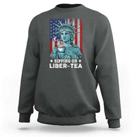 Funny 4th Of July Sweatshirt Sippin On Liber Tea Liberty USA Flag - Wonder Print Shop