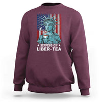 Funny 4th Of July Sweatshirt Sippin On Liber Tea Liberty USA Flag - Wonder Print Shop