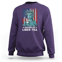 Funny 4th Of July Sweatshirt Sippin On Liber Tea Liberty USA Flag - Wonder Print Shop