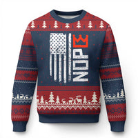 Funny Nope No Kings Vintage American Flag Ugly Christmas Sweater - Wonder Print Shop