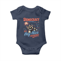 Funny Democracy Is Dying But Hey Nice Fireworks Baby Onesie Racoon 4th Of July - Wonder Print Shop