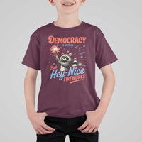 Funny Democracy Is Dying But Hey Nice Fireworks T Shirt For Kid Racoon 4th Of July - Wonder Print Shop