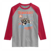 Funny Democracy Is Dying But Hey Nice Fireworks Raglan Shirt Racoon 4th Of July - Wonder Print Shop